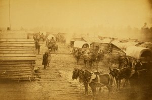 1861年と1862年の冬にセンタービル、バージニア州で北軍のキャンプ（セピア写真） 作： Mathew B. Brady